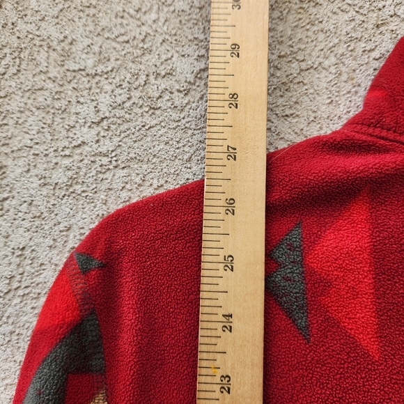 EDDIE BAUER Mens Pullover Medium Red Fleece Quarter Zip Geometric Pocket - Picture 8 of 13
